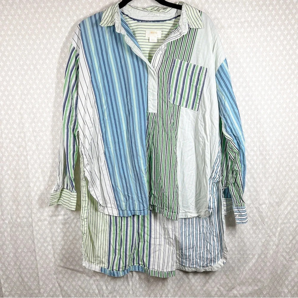 Anthropologie Maeve Blue Green Striped Hi Low Tunic Top - Picture 1 of 5